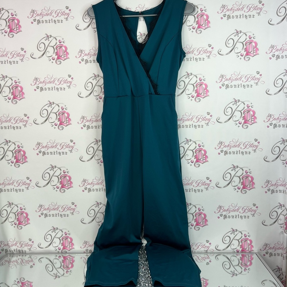 Vestidos jumpsuit pants one piece shiny shimmer Elegant Teal Backless Dress